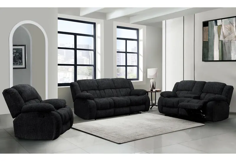 U250 Ebony Multi-Function Reclining Set: Sofa, Loveseat, and Glider Recliner