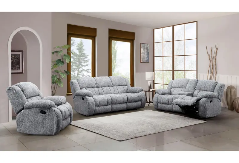 U250 Grey Multi-Function Reclining Set: Sofa, Loveseat, and Glider Recliner