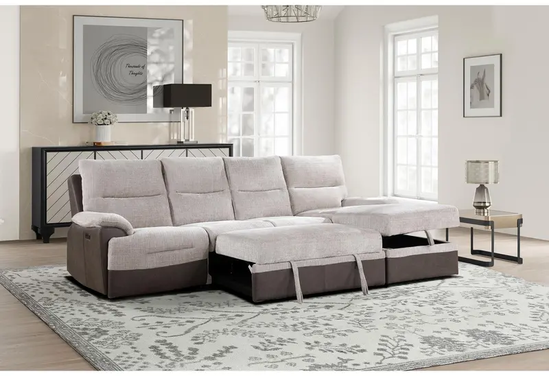 U3822 Beige-Brown L-Shaped Sectional with Power Headrests and USB Charging Ports