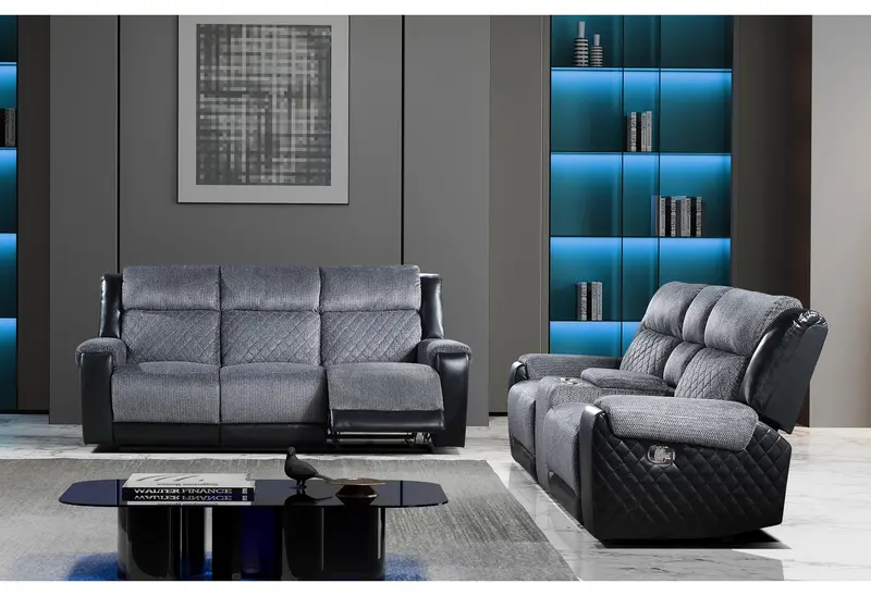 U5914 Grey and Black Chaise Sectional with Reclining Functionality