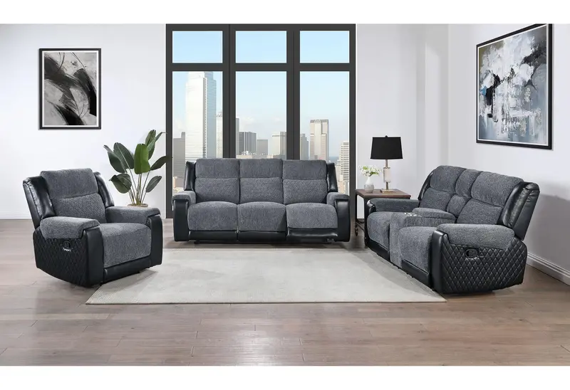 U5914 Grey-Black Modular Reclining Collection: Sofa, Loveseat, and Recliner Set