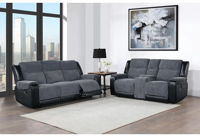 U5914 Grey-Black Reclining Sofa and Console Loveseat Combo