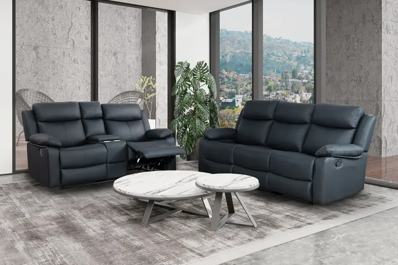 U6026 Black PU 72A Console Loveseat and Reclining Sofa with LED + Audio