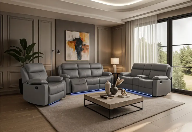 U6026 Grey PU 46A Reclining Loveseat with Console Storage