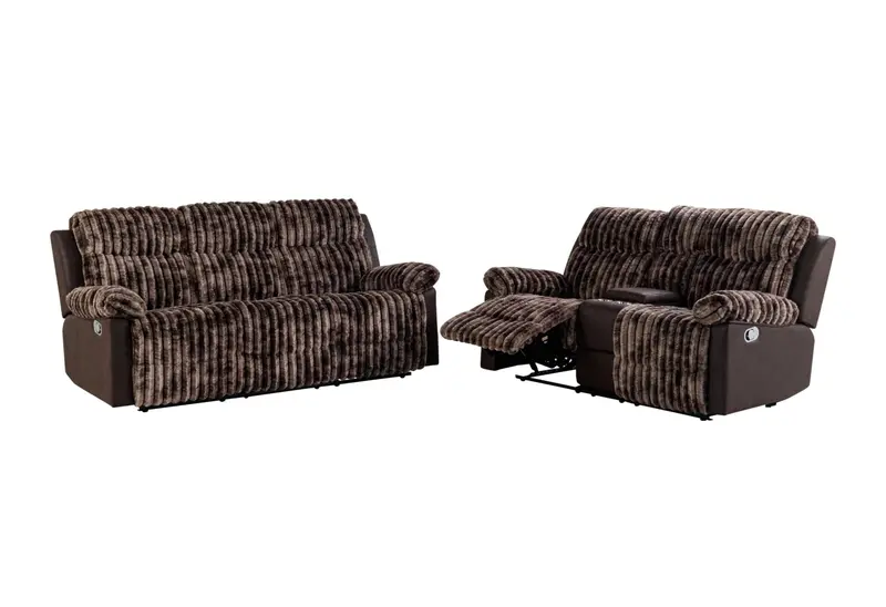U6028 Brown Leather-Look Reclining Loveseat with Console Storage