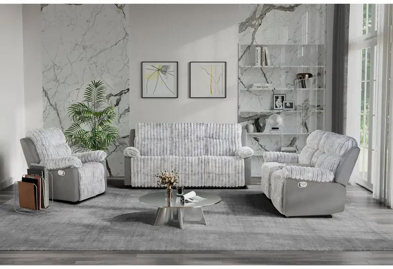 U6028 Grey Multi-Function Reclining Sofa, Console Loveseat, and Glider Recliner Set