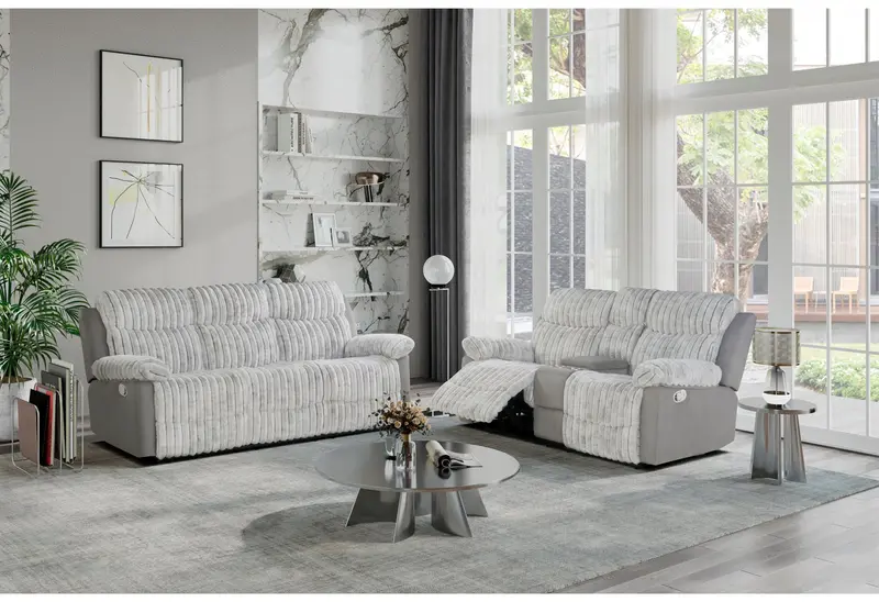 U6028 Grey Reclining Sofa and Console Loveseat Pair