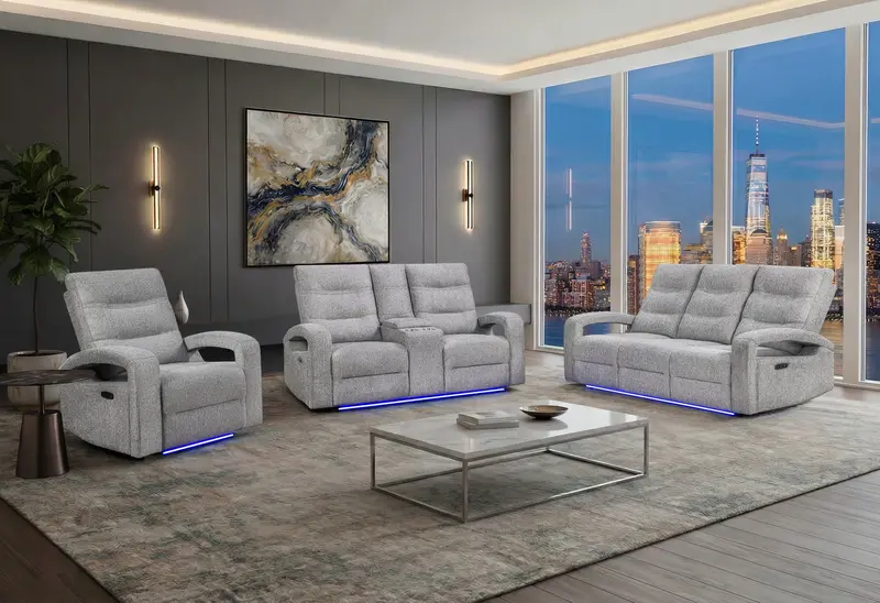 U6611 Grey 15-Outlet Power Reclining Sofa and Console Loveseat Combo