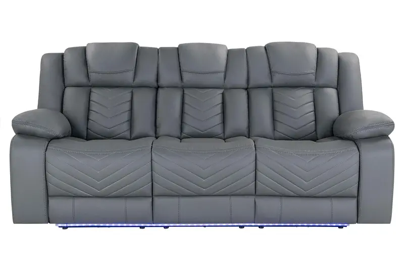 U7068 Grey 10-Motor Power Reclining Sofa Featuring Drop-Down Tray, Wireless Charging, and LED Lighting