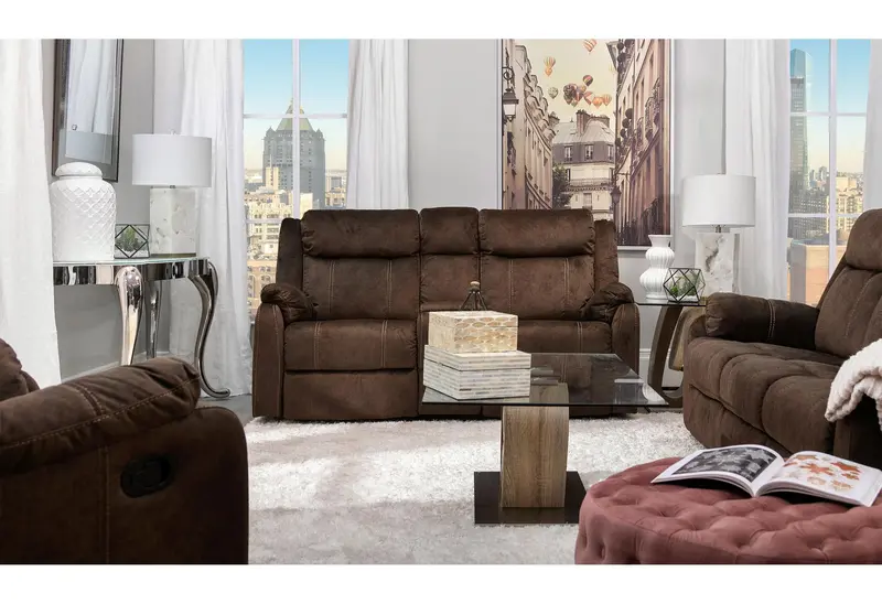 U7303 Coffee Power Reclining Sofa with Console and Cup Holders