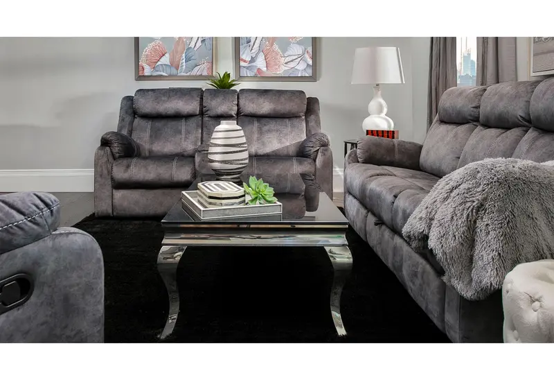 U7303 Granite Power Reclining Sofa with Console and Cup Holders