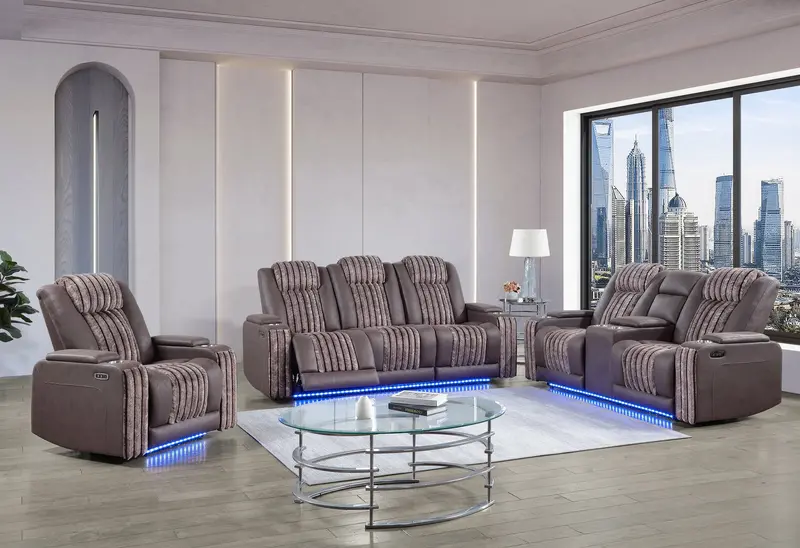 U8000 Brown Modular Power Collection: Reclining Sofa, Console Loveseat, and Single Recliner with Headrest