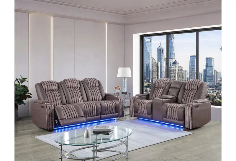 U8000 Brown Modular Power Set: Reclining Sofa and Console Loveseat with Headrest