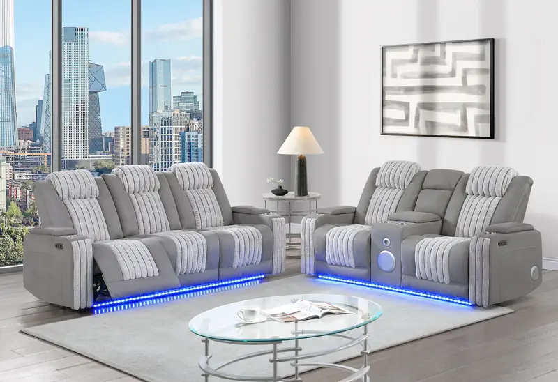 U8000 Grey Modular Power Collection: Reclining Sofa and Console Loveseat with Headrest