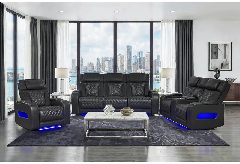 U8611 Blanche Charcoal P2 Modular Set: Power Reclining Sofa and Console Loveseat