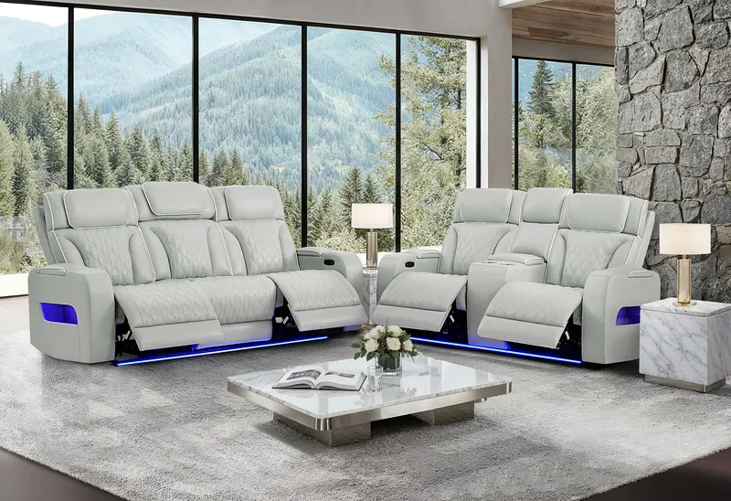 U8611 Blanche Silver P2 Modular Set: Power Reclining Sofa and Console Loveseat