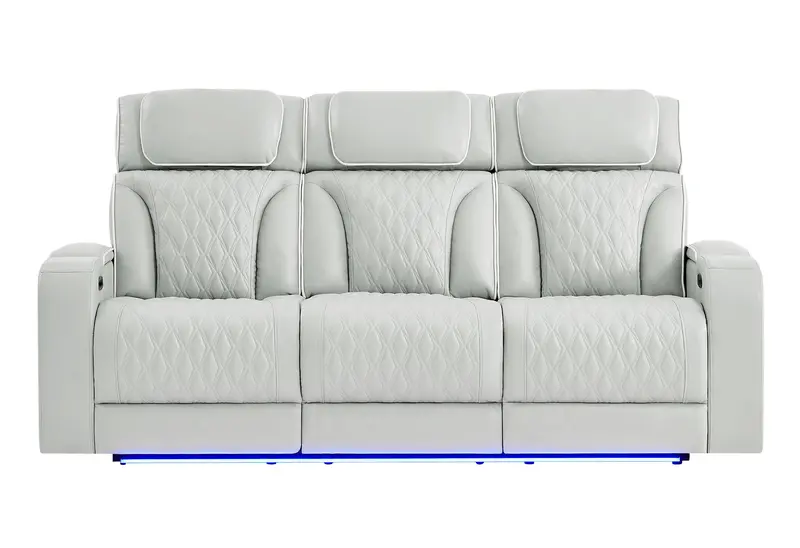 U8611 Blanche Silver Power Reclining Sofa with Adjustable Headrest and LED Accents