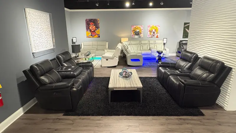 U8881 Black Leather Power Reclining Sofa with Immersive Sound Technology