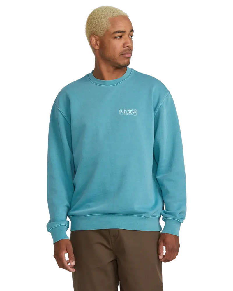 Used Blue Terry Stoned Crew Sweatshirt – Textured Loopback Fabric