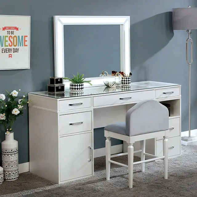 Vickie Modern Vanity Desk with Mirror and Drawers
