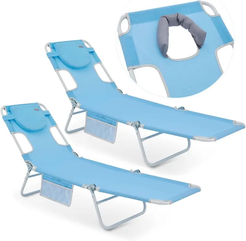 WEJOY 2-Pack Tanning Lounge Chair with Face-Down Opening for Sunbathing