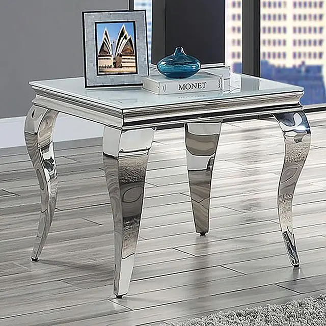 Wetzikon White End Table – Round Top, Slim Pedestal Base