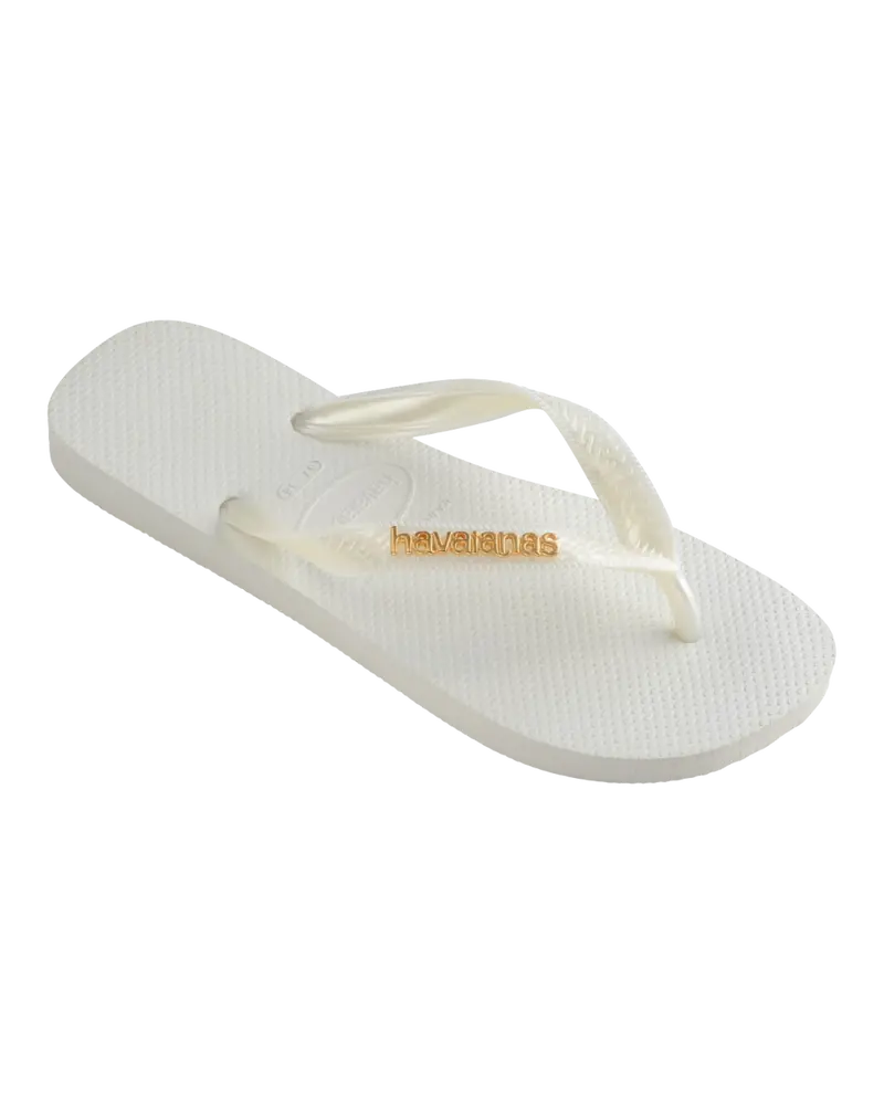 White Metallic Logo Flip Flops