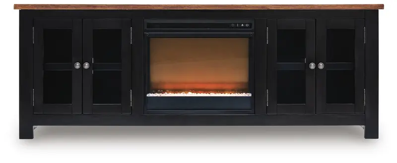 Wildenauer 76-Inch TV Stand Featuring Built-in Electric Fireplace