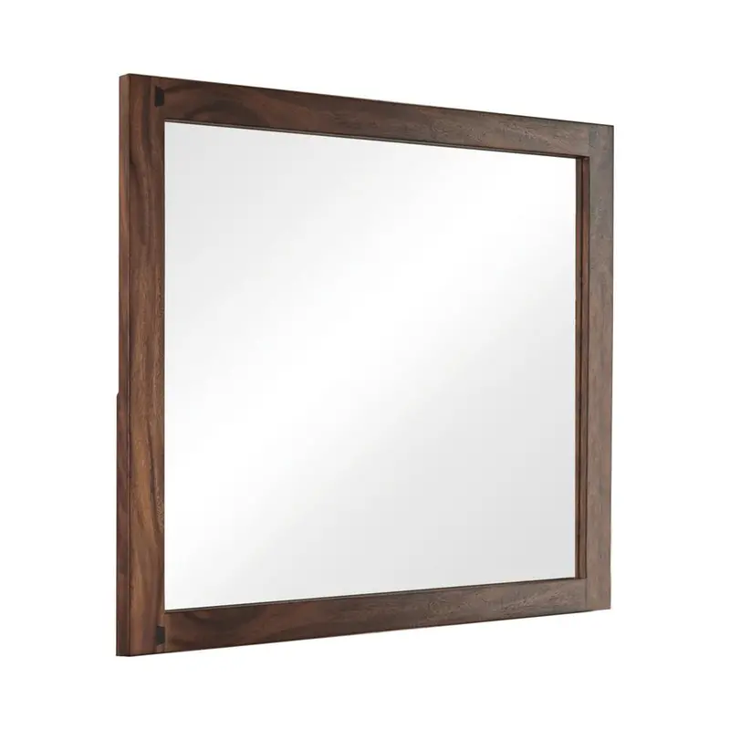 Winslow Smokey Walnut Dresser Mirror with Beveled Edge and Wall-Mount Design