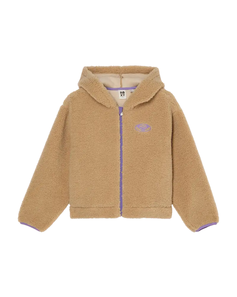 Winter-Themed Zip-Up Fleece Jacket for Girls – Pebble Tone