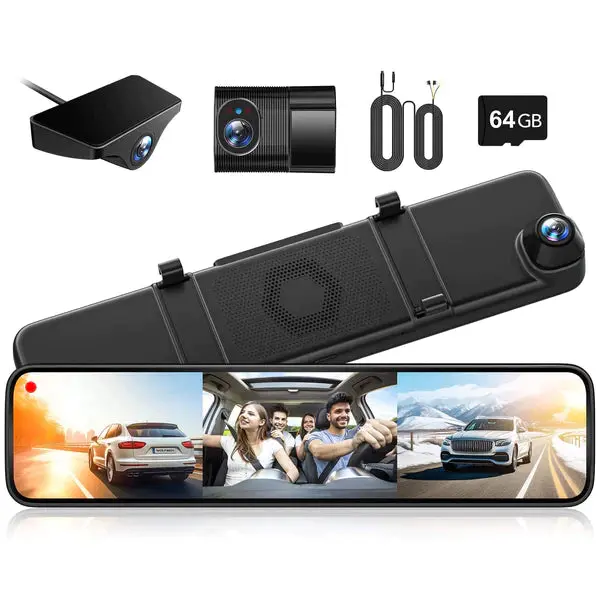 Wolfbox G890 Triple-Channel Dash Cam with GPS & Smart Mirror Display