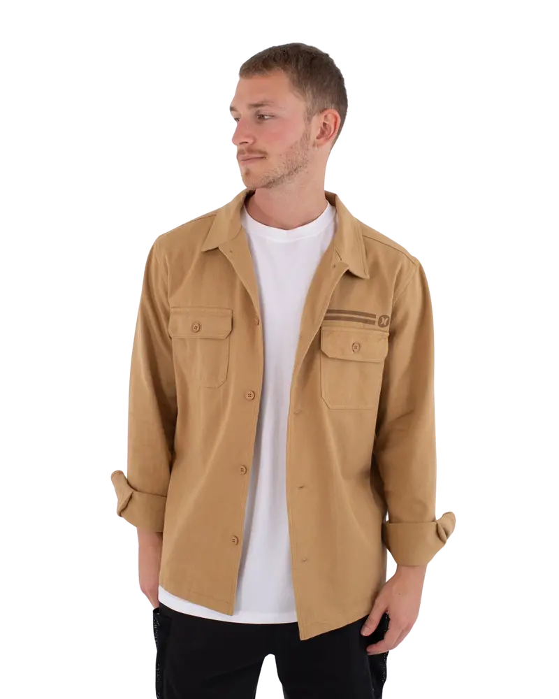 Woven Long-Sleeve Utility Overshirt – Khaki