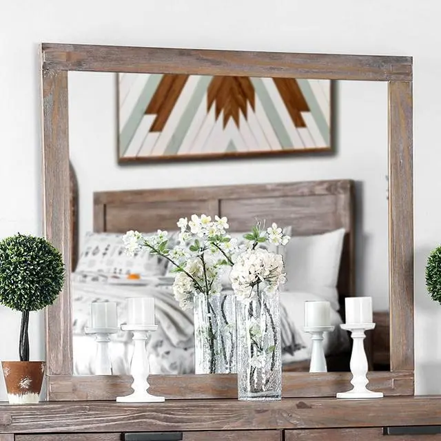 Wynton Weathered Oak Full-Length Wall Mirror with Distressed Frame