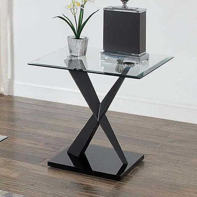 XANTHUS Compact Black End Table with Drawer and Metallic Trim