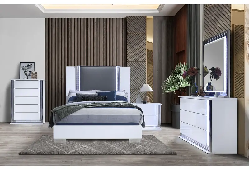 Ylime Smooth White Dresser with Matching Mirror and Nightstand