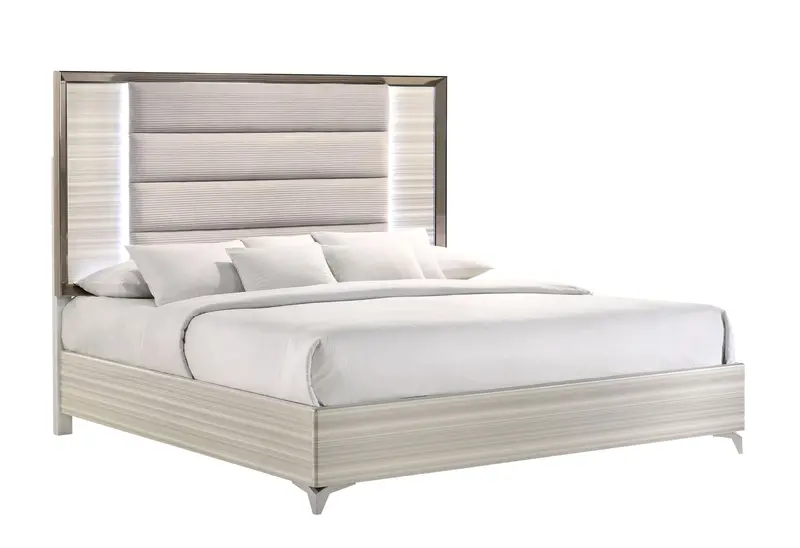 Zambrano White King-Sized Bed with Integrated LED Lighting