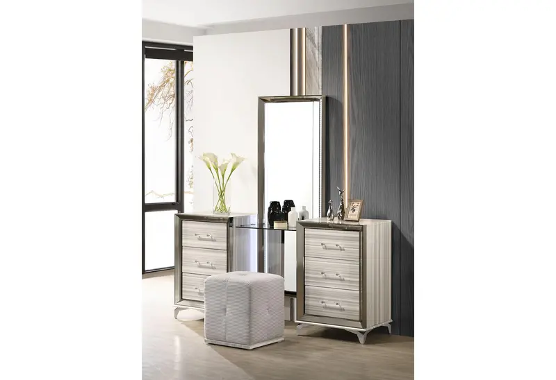 Zambrano White Vanity Set with Matching Stool
